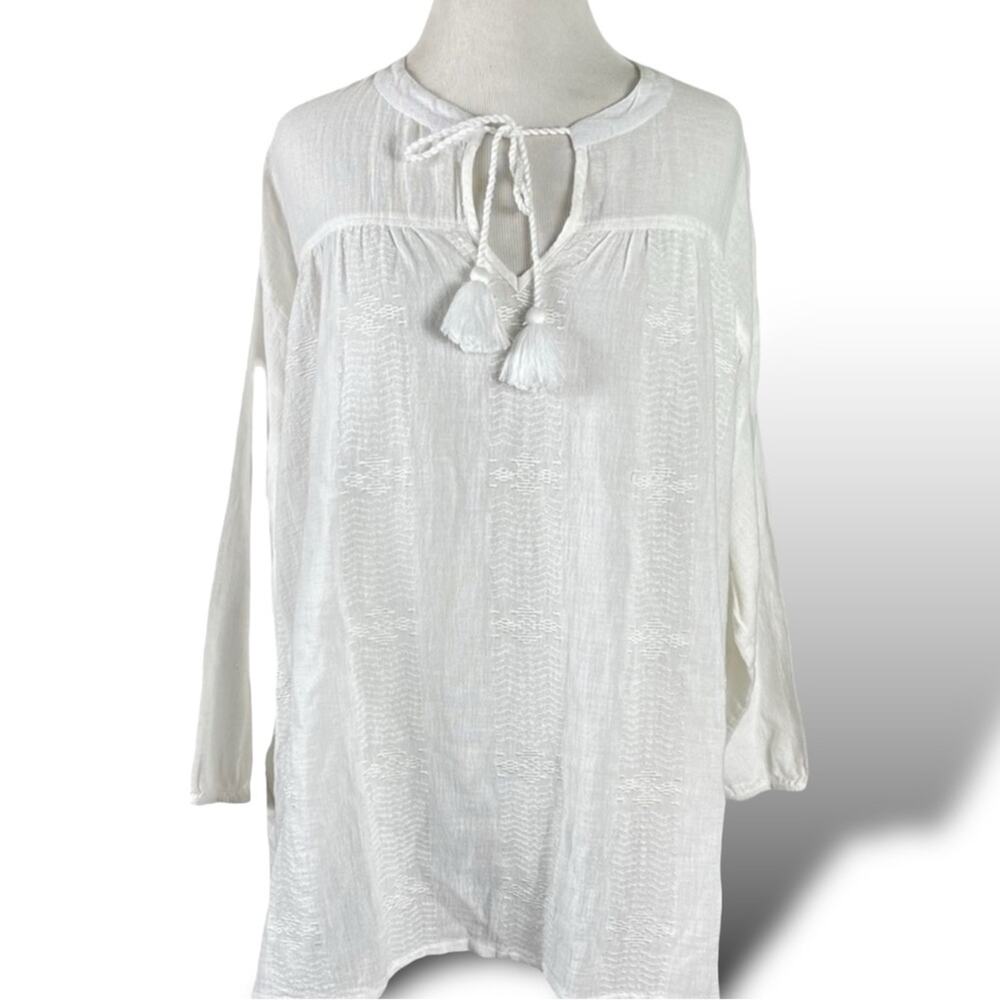 Roberta Roller Rabbit Coastal Embroidered White Peasant Top Small Up to XL